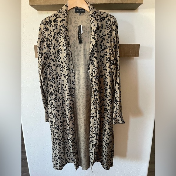 Premise|Olive Animal Print, Leopard Print Long Kimono Blazer, Size XS•••NWT - Picture 3 of 14